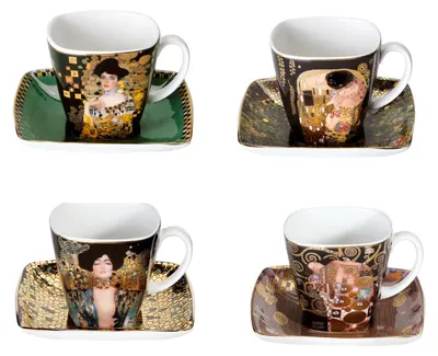 Produktbild von Gustav Klimt Espressotassen mit Unterteller eckig ALLE MOTIVE Goebel Porzellan
