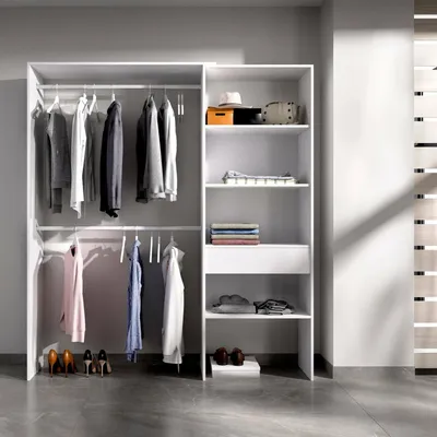 Immagine prodotto di Dmora Guardaroba Grande Fauno 40x187h cm Bianco, Appendiabiti un Cassetto