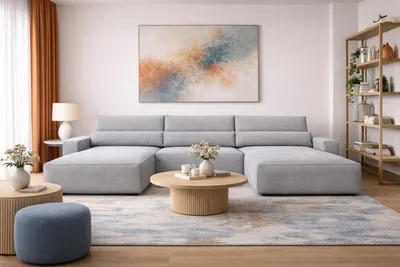 Produktbild von MOEBLO Wohnlandschaft DENVER U – Eckcouch aus Cordstoff Ecksofa U-Form Cord Sofa Couch Polsterecke U-Sofa mit Bettkasten und Schlaffunktion (BxHxT): 410x85x200 cmDenver U - Poso 110 Hellgrau