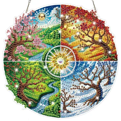 Immagine prodotto di Set per creare ciondoli "Diamond Painting" in 5D, tema delle Quattro Stagioni, ideale per creare decorazioni da appendere, colore rosso