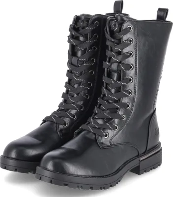 Imagen del producto de Botines de cordones para niña, estilo combat, color negro, material: cuero sintético. Talla: 34
