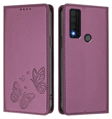 Produktbild von Lederhülle für TCL 30 XE 5G/TCL 30 V 5G, Schmetterling Prägung Leder Brieftasche Schutzhülle mit Ständer Lila