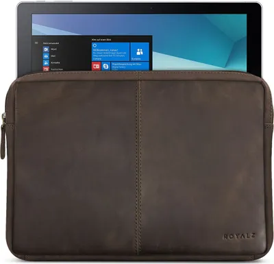 Produktbild von ROYALZ Tasche für Samsung Galaxy Book 12 Ledertasche Lederhülle Schutztasche Schutzhülle Cover Sleeve Mappe Folio Retro Vintage Leder, Farbe:Dunkelbraun Matt