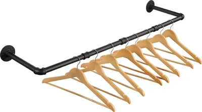 Obrázek produktu pro Nástěnná věšák na oblečení, 100 cm, průmyslové trubky, kov, černá barva, nosnost 30 kg, vhodný do chodby