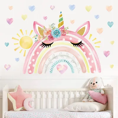 Produktbild von Muursticker Große Regenbogen – Wandsticker Einhorn – Wandsticker Herzen – Wandsticker Sonne – Wanddekoration Schlafzimmer – Sicher und ungiftig – Wanddekoration
