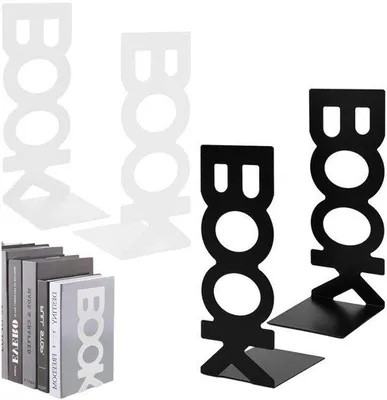 Produktbild von 2 Paar Buchstützen - Buchhalter aus Metall - Buchständer – für Zuhause, Büro, Schule – Schwarz/Weiß