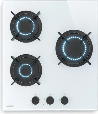 Produktbild von Klarstein Goldflame Gasherd, 3-Brenner Gaskochfeld, 5800W, Glas & Messing, Flüssiggas/Erdgas, Automatische Zündung, Flammenausfall-Sicherung, Gas Kochplatte Set