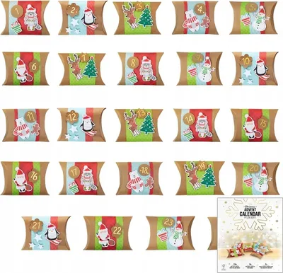 Zdjęcie produktu dla Kalendarz Adwentowy Świąteczne Pudełka Poduszki Boże Narodzenie Diy 24Szt