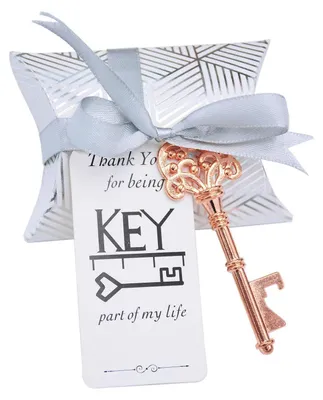 Produktbild von Flaschenöffner Skelett Schlüssel Set Rose Gold 50 Stück mit Box Band Etikett
