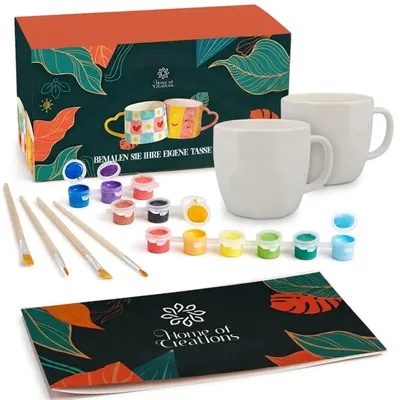 Produktbild von Home of Creations Tassen Bemalen Set | 2 Keramiktassen mit Farben und Pinseln | Date Night Geschenk Paare Geburtstag