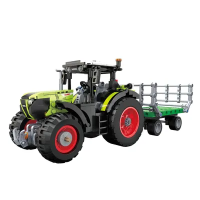 Produktbild von CADA Mini Claas Arion Traktor-Baukasten 448-teilig, Knopflenkung, bewegliche Frontkotflügel, abnehmbare Anhängerkupplung