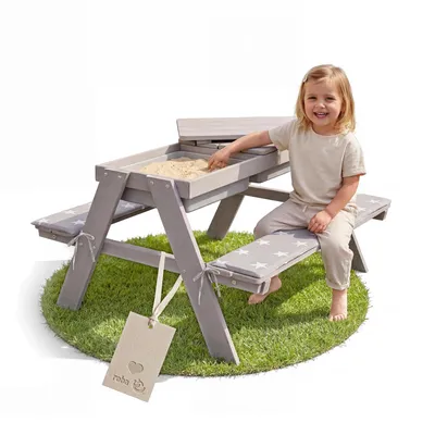 Produktbild von roba Kindersitzgarnitur mit Spielwannen & Sitzkissen, wetterfeste Massivholz-Garnitur & Matschtisch