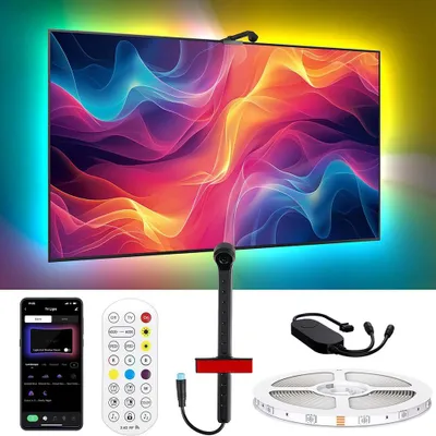 Obrázek produktu pro LED podsvícení pro televize a počítače o velikosti 55-65 palců, s kamerou, 12 režimů, synchronizace s hudbou, LED pásky o délce 4 metry, s dálkovým ovládáním a ovládáním přes aplikaci