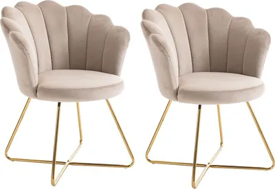 Produktbild von Stuhl 2er-Set - Samt & Metall - Beige & Goldfarben - FIORI II