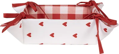 Produktbild von Clayre & Eef Brotkorb 35x35x8 cm Weiß Rot Baumwolle Herzen