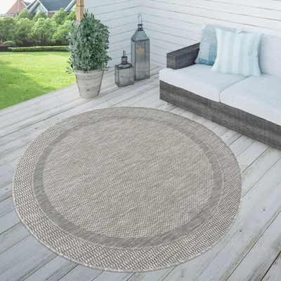 Produktbild von TT Home In-& Outdoorteppich Wetterfest Terrasse Küche Modern Mit Umrandung Unifarben Größe 120 cm Rund