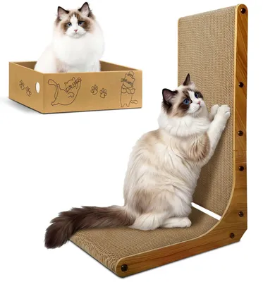 Produktbild von Katzenkratzbaum L-Form, 66 cm, Karton, Kratzmatte für Indoor Katzen