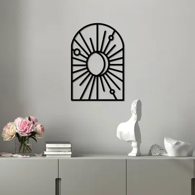 Immagine prodotto di Wallity, Finestra e mezzaluna - M, Accessorio decorativo da parete in metallo, 100 % METALLO, Nero, 50 x 34 cm