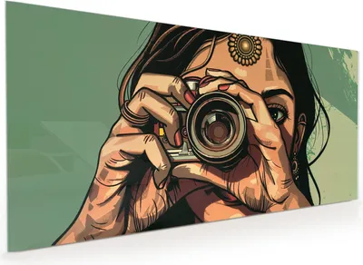 Produktbild von Küchenrückwand Spritzschutz Glas mit Motiv Frau Mit Kamera 40 x 40 cm
