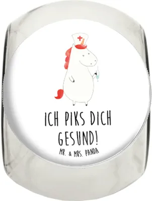 Produktbild von Mr. & Mrs. Panda Bonboniere Einhorn Krankenschwester L 870ml - Weiß - Geschenk, Krankenhaus, Vorratsbehälter, Kaffeedose, Teedose, Unicorn, Krankenpflegerin, Bonbonglas