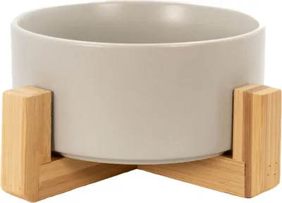 Immagine prodotto di Ciotola per cibo in Vetroceramica Intirilife con cornice in grigio - Totale 20,5 x 8,5 cm - Ciotola 15,5 x 6,5 cm - Capacità 800 ml - Ciotola per cibo, ciotola per bere per cani e gatti con supporto in bambù