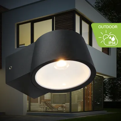 Obrázek produktu pro Telefunken LED nástěnné svítidlo, ochrana proti stříkající vodě a prachu, zapínání/vypínání, černá barva, rozměry: 5,5 x 9,5 x 13 cm