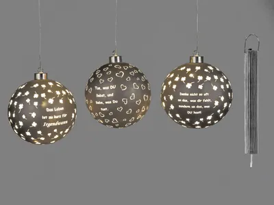 Produktbild von 3er Set LED Deko Kugeln Sprüche zum hängen D. 10cm matt mit Timer Formano