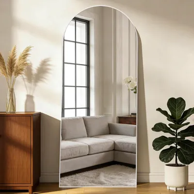 Immagine prodotto di Specchio a figura intera, specchio ad arco, 165x60 cm, bianco, in lega di alluminio, specchio da terra