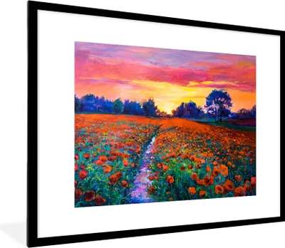 Produktbild von MuchoWow® Gerahmtes Poster Malerei - Natur - Blumen - Ölfarbe 80x60 cm - Poster mit Schwarzem Bilderrahmen Wandposter Rahmen Foto Bilder - Schlafzimmer-Dekorationen - Fotoposter