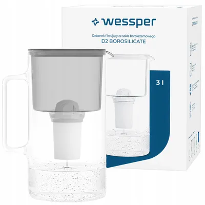 Obrázek produktu pro Wessper D2 BOROSILICATE 3l konvice s filtrem na vodu, šedá – skleněná konvice s filtrem AquaClassic, bez BPA