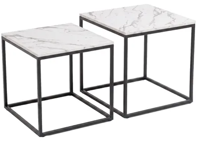 Obrázek produktu pro Sada 2 čtvercových konferenčních stolků různých velikostí, 50 x 50 x 50,5 cm - bílý mramor / černý rám