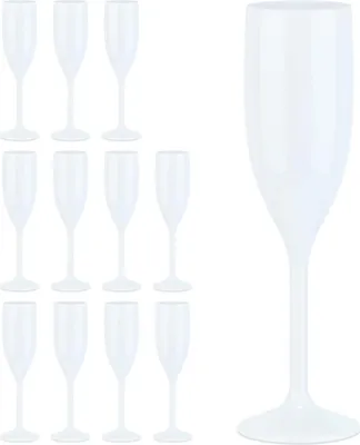 12er Set Plastik Champagnergläser, BPA-frei, 150 ml, Weiß
