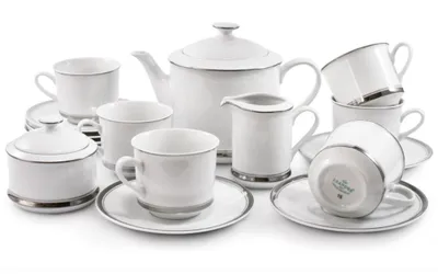 Produktbild von Teeservice, Leander Loučky Porzellan aus Karlovy Vary, Sabina - Platinstreifen, 15 Stück