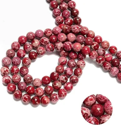 Imagen del producto de 74 unidades (2 hebras/juego), 10 mm, cuentas redondas lisas de color rojo, cuentas de piedra natural, calidad AAA, gema premium, piedra auténtica, para usar en pulseras y collares hechos a mano