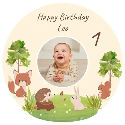 Produktbild von Tortenaufleger essbar individuell Geburtstag Wald Baby 20cm Fondant