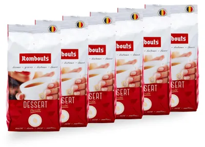 Produktbild von Rombouts Dessert Barista Kaffeebohnen 3kg Vorratspack – 6x 500g, Ausgewogen und Mild, Perfekte Crema, 100% Arabica, ideal für Vollautomaten und Büro