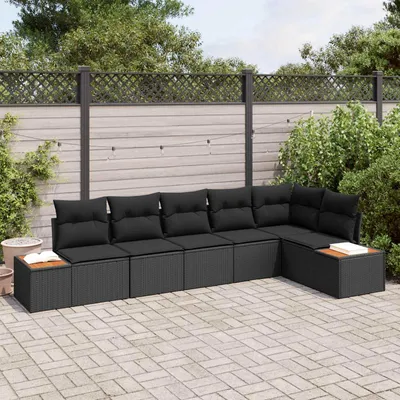 Produktbild von vidaXL Gartensofa-set mit Kissen mit Speicher 6 pcs Schwarz Polyrattan