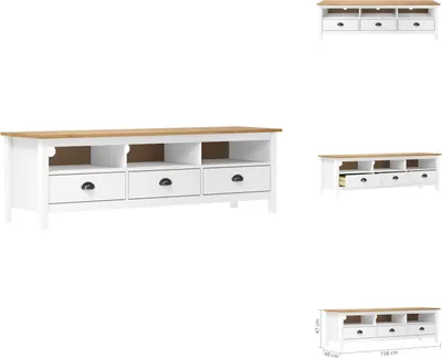 Produktbild von vidaXL TV-Schrank Hill Weiß 158x40x47 cm Massivholz Kiefer -  TV-Möbel