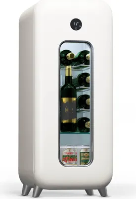 Zdjęcie produktu dla Klarstein Wolnostojąca lodówka na wino 1 strefa, mała lodówka na napoje, mała szafka na wino, mała lodówka na wino z szklanymi drzwiami, lodówka na butelki do użytku wewnątrz/na zewnątrz, lodówka na wino, 15 butelek