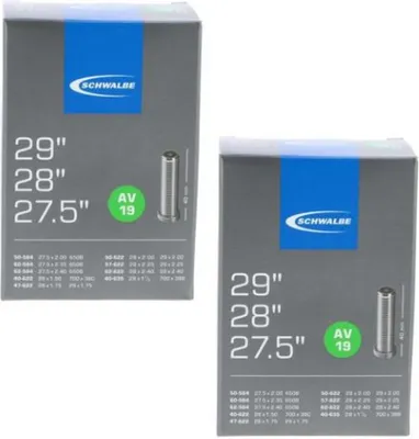 Produktbild von Schwalbe 2x Schlauch AV19, 27,5/28/29 Zoll (ETRTO 40/62-584/635), Autoventil 40 mm, passend für Reifenbreiten 1.50-2.40 Zoll, langlebig und zuverlässig