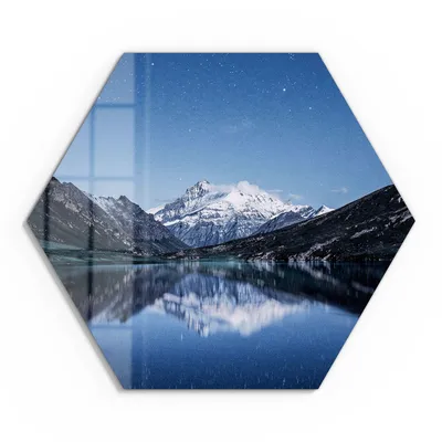 Produktbild von DEQOART Glasbild Echtglas 40x35 cm 'Sternennacht am Bergsee' Wandbild Bild modern Deko