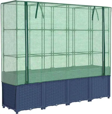 Produktbild von vidaXL Hochbeet mit Gewächshausabdeckung Rattanoptik 160x40x153 cm