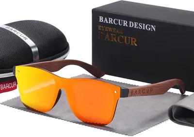 Produktbild von Sonnenbrillen, UV400-Schutz, leichter Rahmen aus natürlichem Holz, OrangeRot Reißverschluss Box, BARCUR