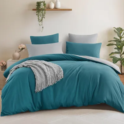 Produktbild von Bettwäsche Set 200x220 cm Türkis Grau - 3-teilig mit Kissenbezügen