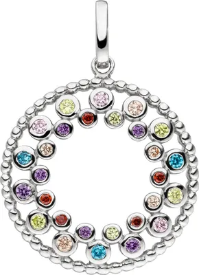 Produktbild von Anhänger Kreis aus 925 Silber mit 28 Zirkonia multicolor bunt Halsschmuck rund