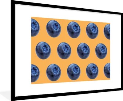 Produktbild von MuchoWow® MuchoWow® Gerahmtes Poster Heidelbeere - Muster - Orange 90x60 cm - Poster mit zchwarzem Bilderrahmen - Wanddekoration - Fotos