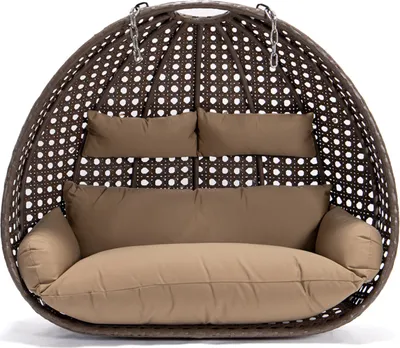 A hanging chair with cushions, presented against a white background.