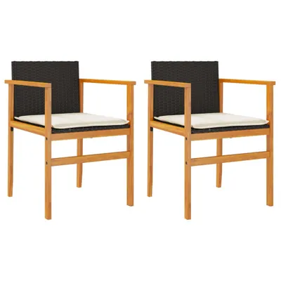 Produktbild von vidaXL Gartenstühle mit Kissen 2 Stk. Schwarz Poly Rattan Massivholz