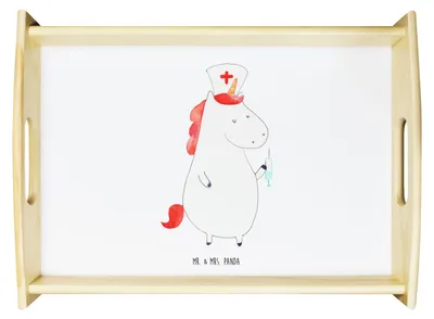 Produktbild von Mr. & Mrs. Panda Tablett Einhorn Krankenschwester - Weiß - Geschenk, Krankenhaus, Serviertablett, Deko, Krankenpflegerin, Tee, Krankenpfleger, Ärztin, Holztablett, holz