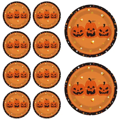 10 Halloween-Pappteller Kürbis & Geist 18 cm